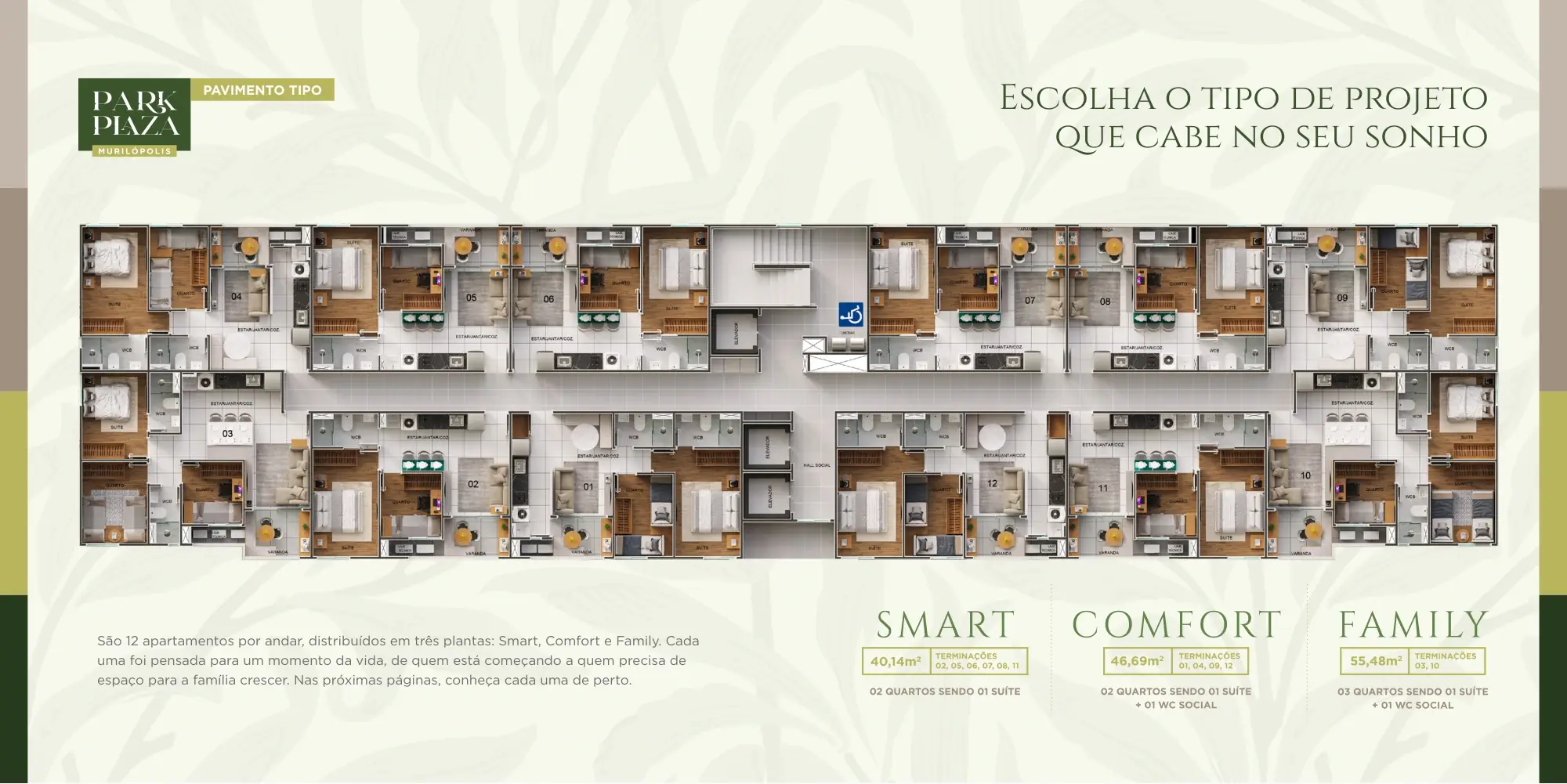 Pavimento tipo e posições das doze terminações do Park Plaza Murilópolis