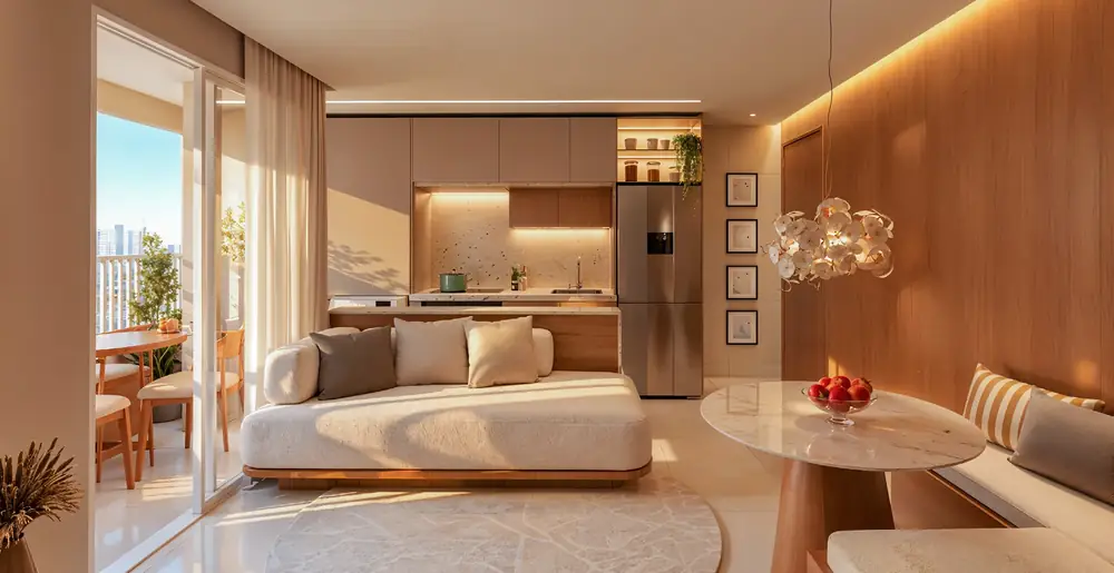 Perspectiva ilustrada — Comfort: integração dos ambientes — Park Plaza Murilópolis